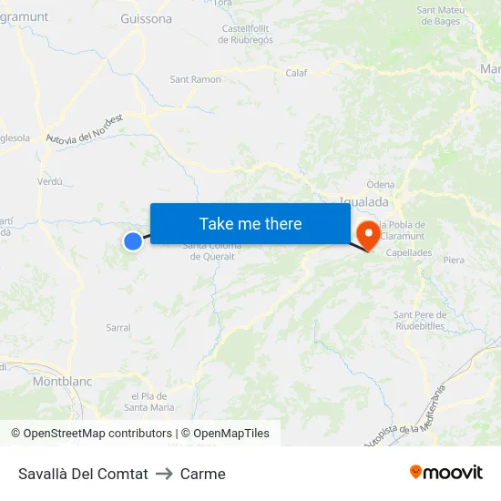 Savallà Del Comtat to Carme map
