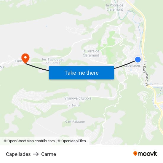 Capellades to Carme map