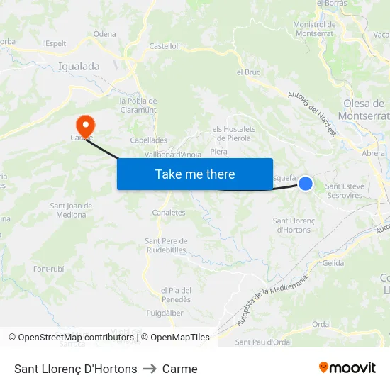 Sant Llorenç D'Hortons to Carme map