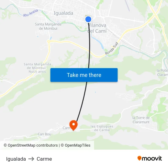 Igualada to Carme map