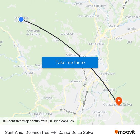 Sant Aniol De Finestres to Cassà De La Selva map