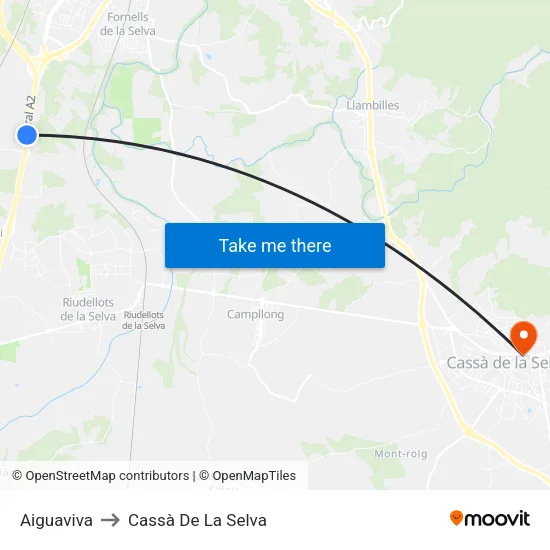 Aiguaviva to Cassà De La Selva map