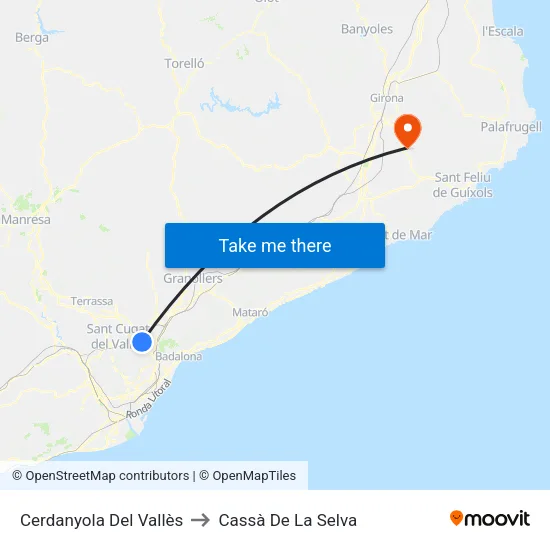 Cerdanyola Del Vallès to Cassà De La Selva map