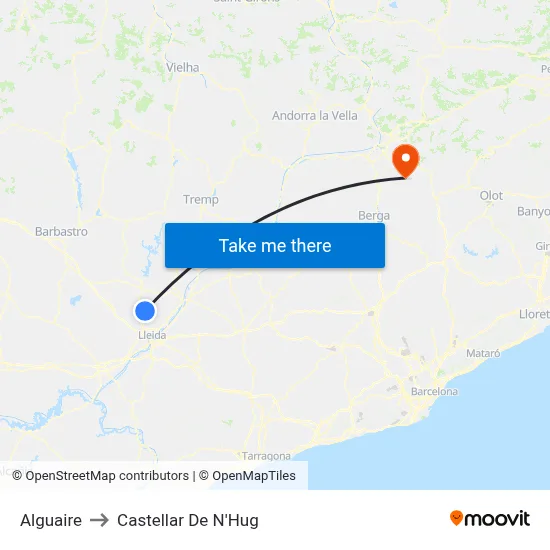 Alguaire to Castellar De N'Hug map
