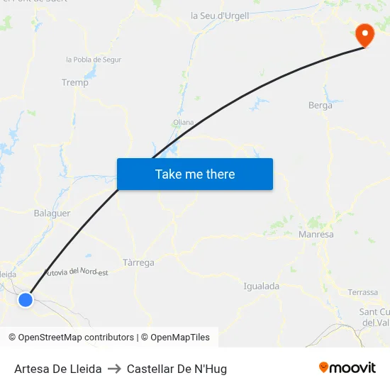 Artesa De Lleida to Castellar De N'Hug map