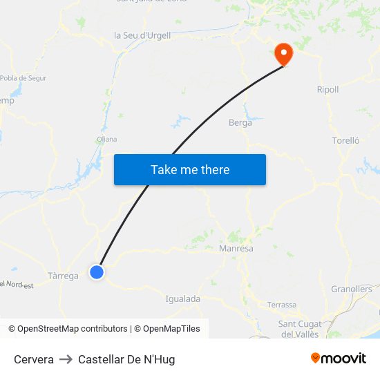 Cervera to Castellar De N'Hug map