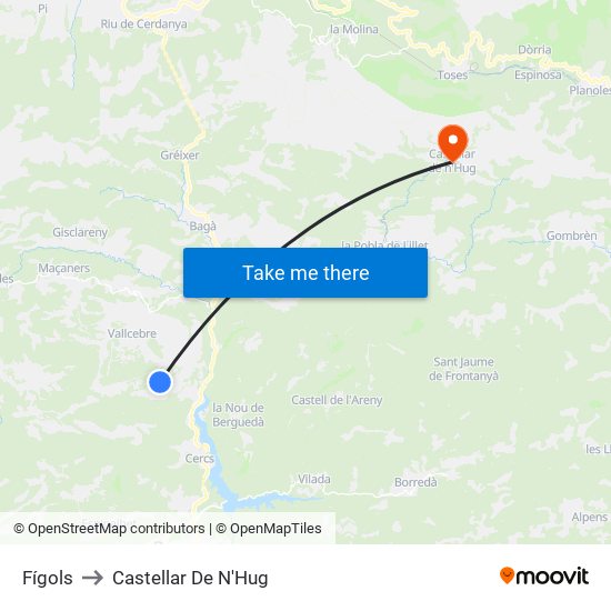 Fígols to Castellar De N'Hug map