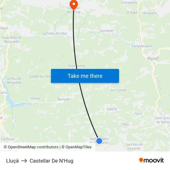 Lluçà to Castellar De N'Hug map
