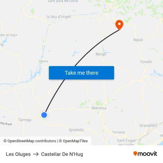 Les Oluges to Castellar De N'Hug map