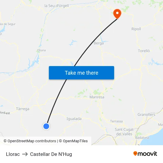 Llorac to Castellar De N'Hug map
