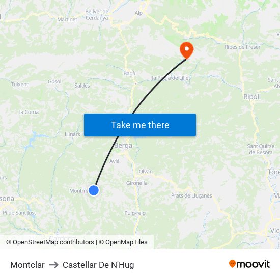 Montclar to Castellar De N'Hug map