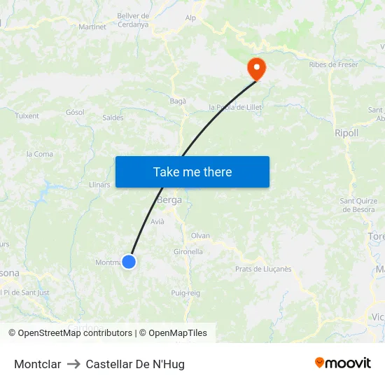 Montclar to Castellar De N'Hug map