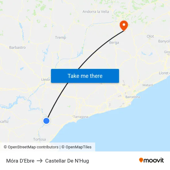 Móra D'Ebre to Castellar De N'Hug map