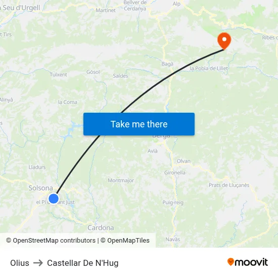 Olius to Castellar De N'Hug map