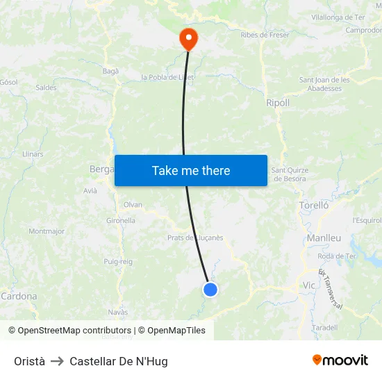 Oristà to Castellar De N'Hug map