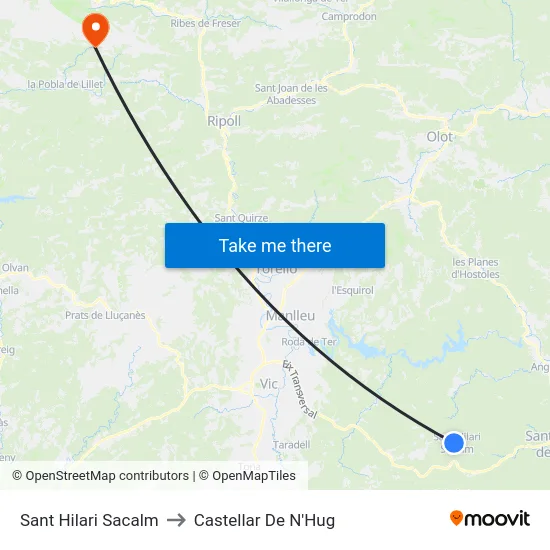 Sant Hilari Sacalm to Castellar De N'Hug map