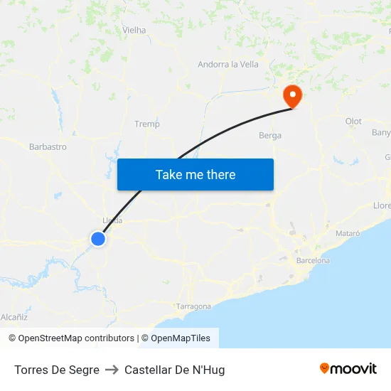 Torres De Segre to Castellar De N'Hug map