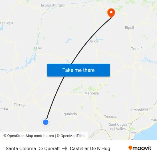 Santa Coloma De Queralt to Castellar De N'Hug map