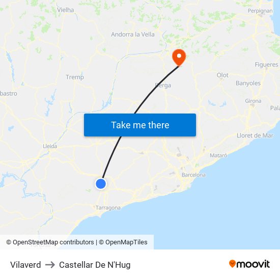 Vilaverd to Castellar De N'Hug map