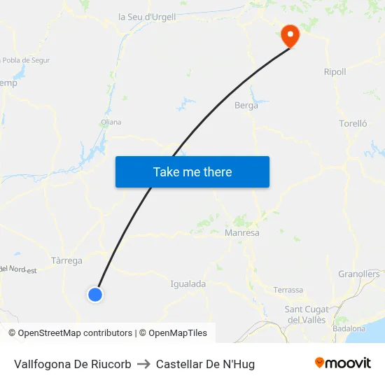Vallfogona De Riucorb to Castellar De N'Hug map