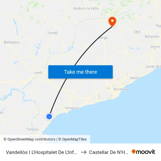 Vandellòs I L'Hospitalet De L'Infant to Castellar De N'Hug map
