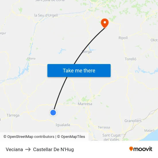 Veciana to Castellar De N'Hug map