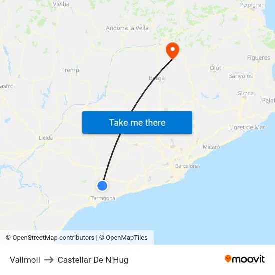 Vallmoll to Castellar De N'Hug map