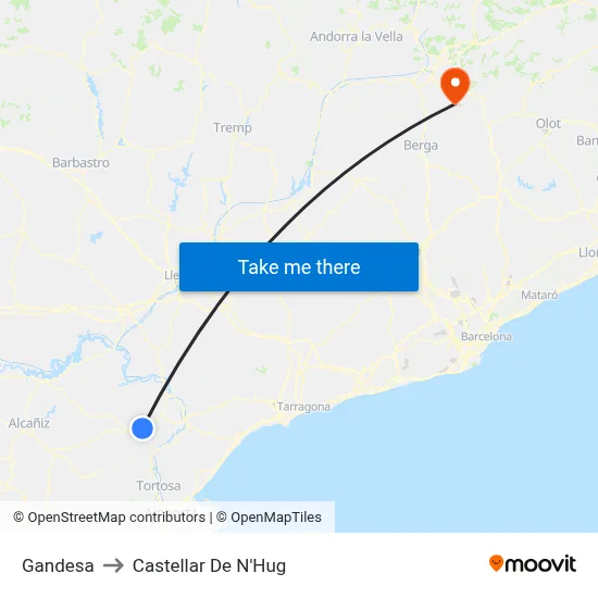 Gandesa to Castellar De N'Hug map