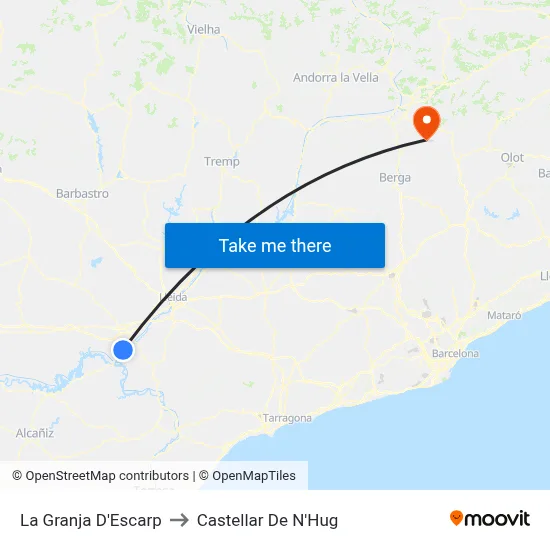 La Granja D'Escarp to Castellar De N'Hug map