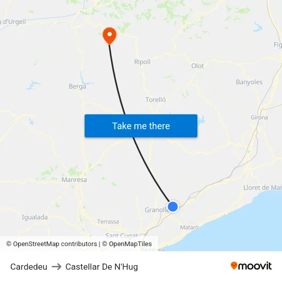 Cardedeu to Castellar De N'Hug map