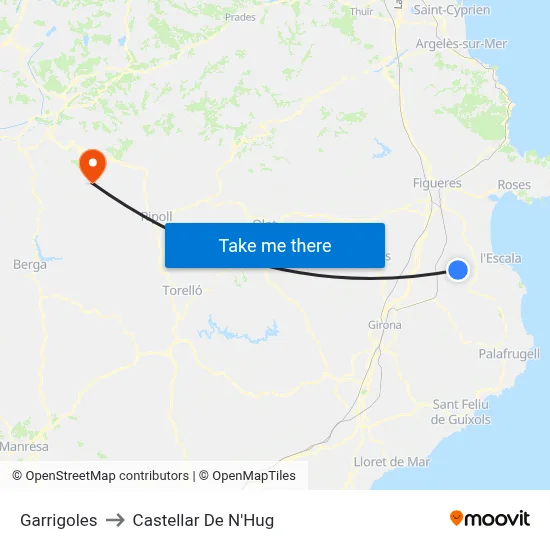 Garrigoles to Castellar De N'Hug map