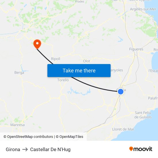 Girona to Castellar De N'Hug map