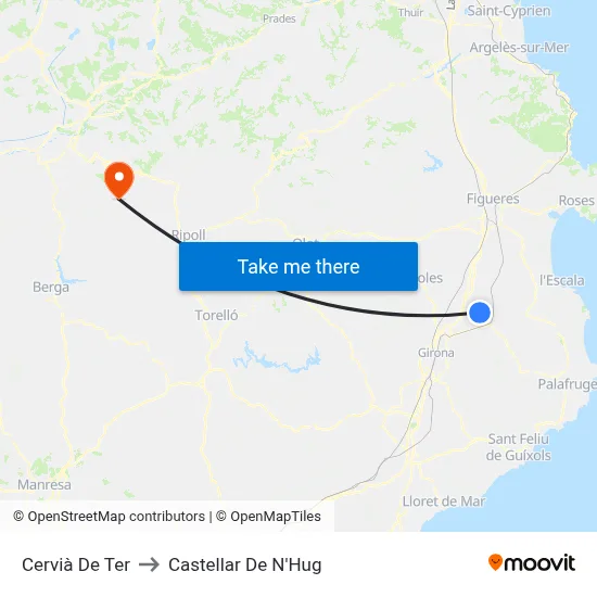 Cervià De Ter to Castellar De N'Hug map