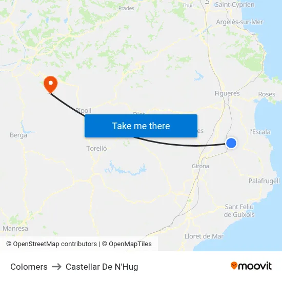 Colomers to Castellar De N'Hug map