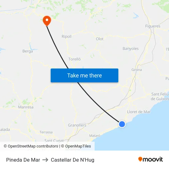 Pineda De Mar to Castellar De N'Hug map