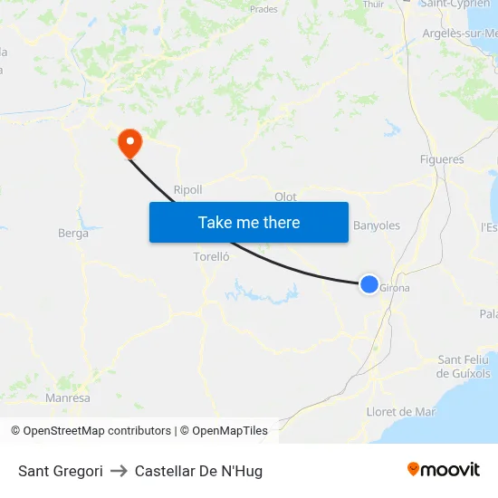 Sant Gregori to Castellar De N'Hug map