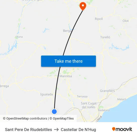 Sant Pere De Riudebitlles to Castellar De N'Hug map