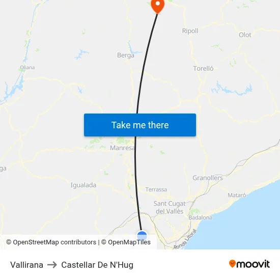 Vallirana to Castellar De N'Hug map