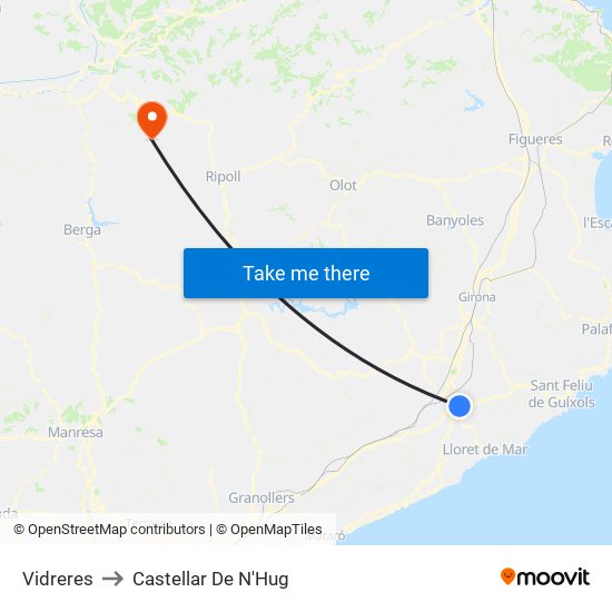 Vidreres to Castellar De N'Hug map