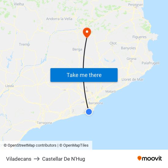 Viladecans to Castellar De N'Hug map