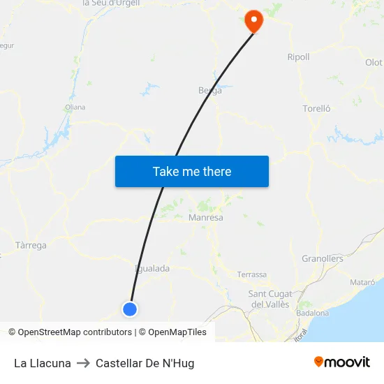 La Llacuna to Castellar De N'Hug map