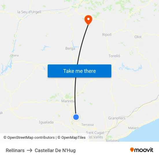 Rellinars to Castellar De N'Hug map
