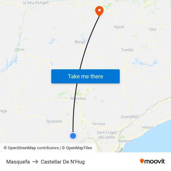 Masquefa to Castellar De N'Hug map