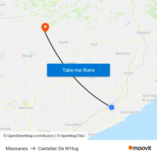 Massanes to Castellar De N'Hug map