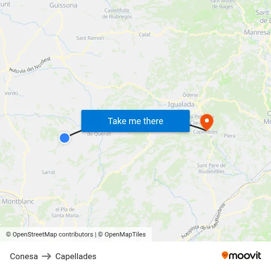 Conesa to Capellades map