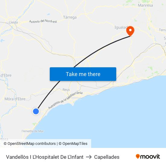 Vandellòs I L'Hospitalet De L'Infant to Capellades map