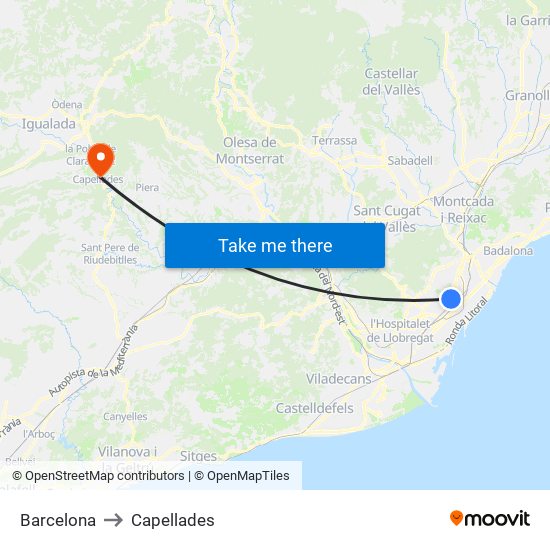 Barcelona to Capellades map