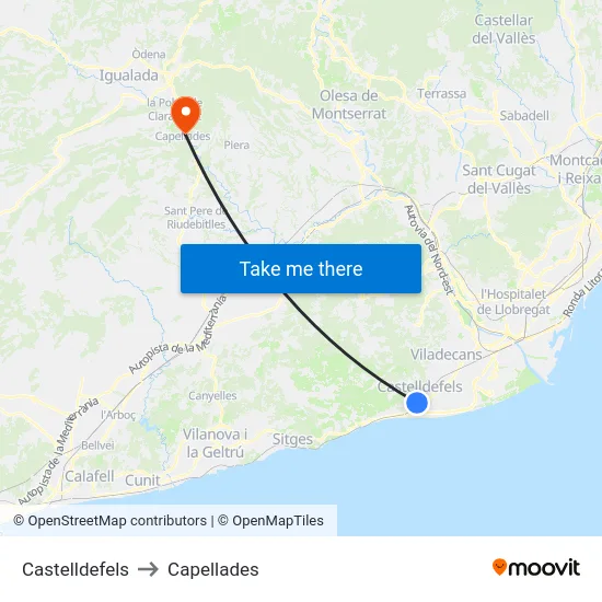 Castelldefels to Capellades map