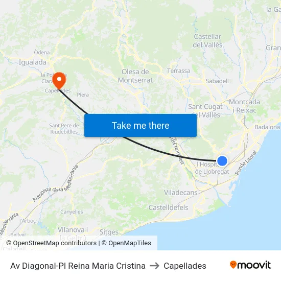 Av Diagonal-Pl Reina Maria Cristina to Capellades map