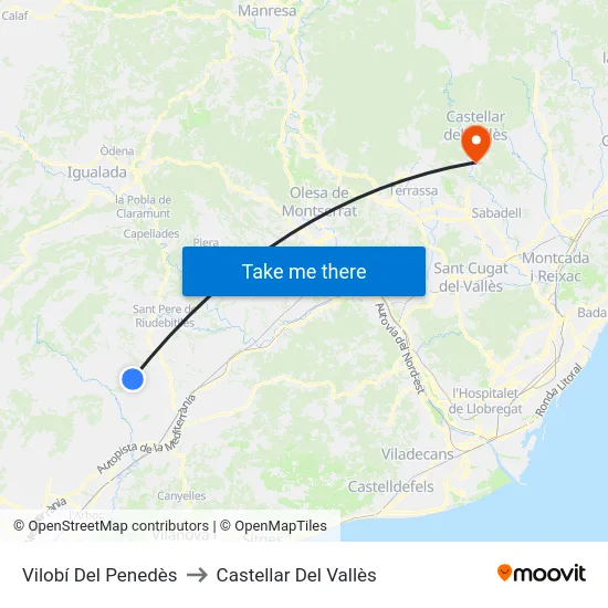 Vilobí Del Penedès to Castellar Del Vallès map